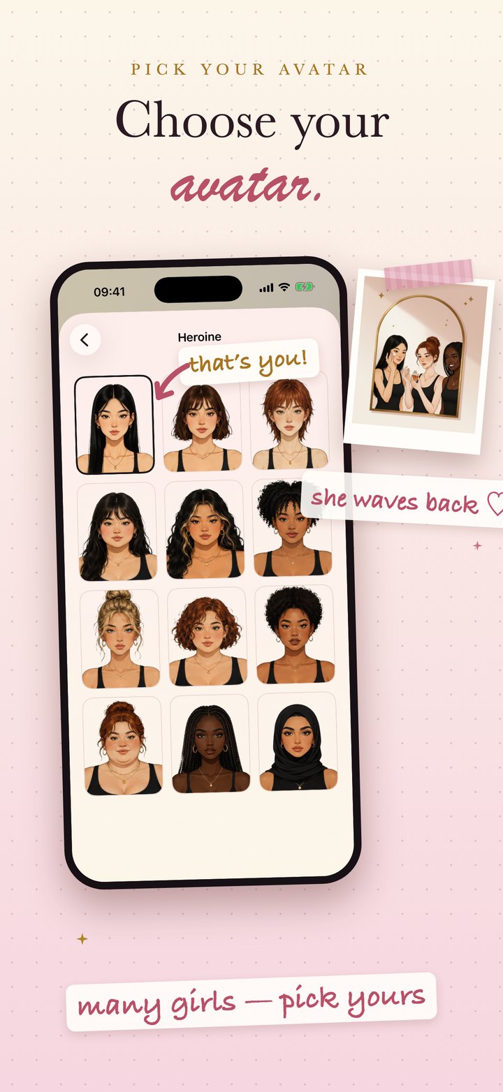 Choose your avatar — the girl who greets you in the mirror
