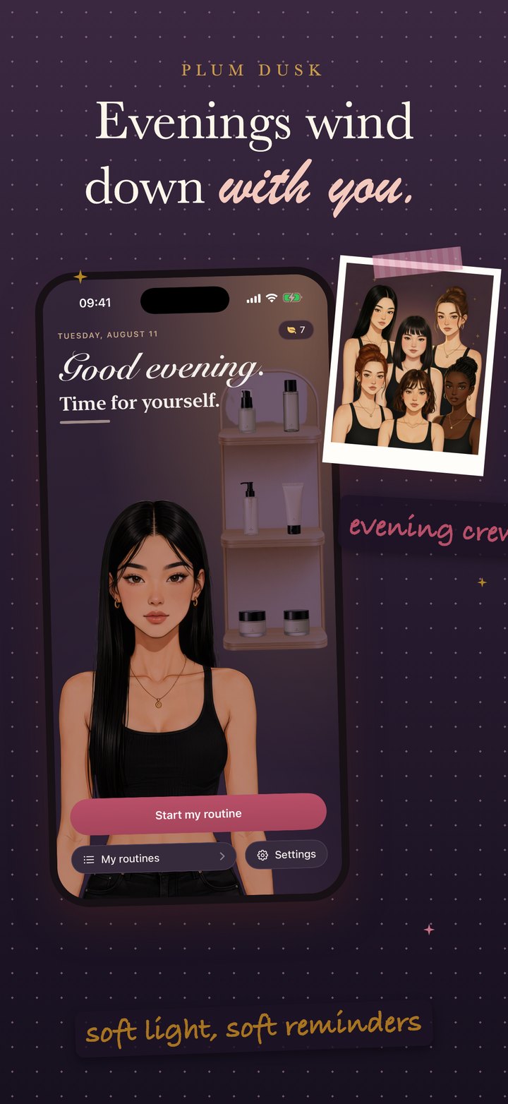 Evenings wind down with you — plum dusk scene